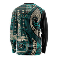 Vintage Samoa Siapo Mamanu Long Sleeve Shirt Teal Samoan Tapa Motif - Polynesian Pride