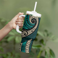 Vintage Samoa Siapo Mamanu Tumbler With Handle Teal Samoan Tapa Motif - Polynesian Pride