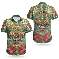Hawaii Tiki Mask Personalized Couples Matching Long Sleeve Bodycon Dress and Hawaiian Shirt Mele Kalikimaka i Iulai! LT9 - Polynesian Pride