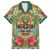 Hawaii Tiki Mask Personalized Family Matching Off Shoulder Maxi Dress and Hawaiian Shirt Mele Kalikimaka i Iulai! LT9 Dad's Shirt - Short Sleeve Green - Polynesian Pride