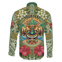 Hawaii Tiki Mask Personalized Family Matching Off Shoulder Maxi Dress and Hawaiian Shirt Mele Kalikimaka i Iulai! LT9 Son's Shirt Green - Polynesian Pride