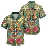 Hawaii Tiki Mask Personalized Family Matching Puletasi and Hawaiian Shirt Mele Kalikimaka i Iulai! LT9 Son's Shirt Green - Polynesian Pride