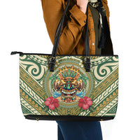 Hawaii Tiki Mask Leather Tote Bag Mele Kalikimaka i Iulai! LT9 - Polynesian Pride