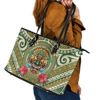 Hawaii Tiki Mask Leather Tote Bag Mele Kalikimaka i Iulai! LT9 - Polynesian Pride