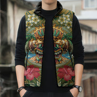 Hawaii Tiki Mask Personalized Sleeveless Puffer Jacket Mele Kalikimaka i Iulai!