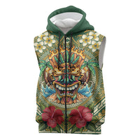 Hawaii Tiki Mask Personalized Sleeveless Zip Hoodie Mele Kalikimaka i Iulai!