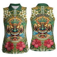 Hawaii Tiki Mask Personalized Women Sleeveless Polo Shirt Mele Kalikimaka i Iulai!