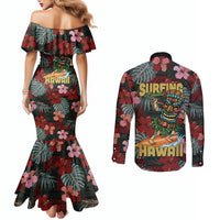 Hawaii Tiki Surfing Couples Matching Mermaid Dress and Long Sleeve Button Shirt Mele Kalikimaka i Iulai! LT9 - Polynesian Pride