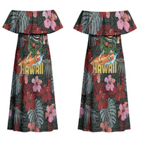 Hawaii Tiki Surfing Couples Matching Off Shoulder Maxi Dress and Hawaiian Shirt Mele Kalikimaka i Iulai! LT9 - Polynesian Pride