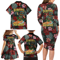 Hawaii Tiki Surfing Family Matching Long Sleeve Bodycon Dress and Hawaiian Shirt Mele Kalikimaka i Iulai! LT9 - Polynesian Pride