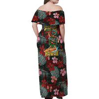 Hawaii Tiki Surfing Family Matching Off Shoulder Maxi Dress and Hawaiian Shirt Mele Kalikimaka i Iulai! LT9 - Polynesian Pride