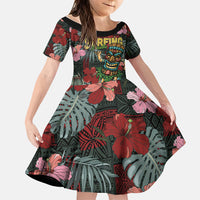 Hawaii Tiki Surfing Family Matching Summer Maxi Dress and Hawaiian Shirt Mele Kalikimaka i Iulai! LT9 Daughter's Dress Black - Polynesian Pride
