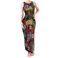 Hawaii Tiki Surfing Family Matching Tank Maxi Dress and Hawaiian Shirt Mele Kalikimaka i Iulai! LT9 Mom's Dress Black - Polynesian Pride