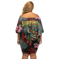Hawaii Tiki Surfing Off Shoulder Short Dress Mele Kalikimaka i Iulai!