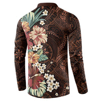 Kanoa Hawai'i Hibiscus Button Sweatshirt Polynesian Tribal Tattoo Pattern Floral Elements
