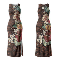 Kanoa Hawai'i Hibiscus Couples Matching Tank Maxi Dress and Long Sleeve Button Shirt Polynesian Tribal Tattoo Pattern Floral Elements