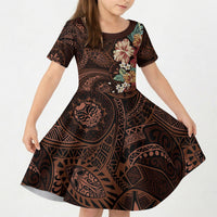 Kanoa Hawai'i Hibiscus Kid Short Sleeve Dress Polynesian Tribal Tattoo Pattern Floral Elements