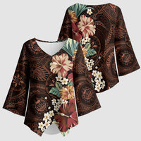 Kanoa Hawai'i Hibiscus Kimono Sleeve Blouse Polynesian Tribal Tattoo Pattern Floral Elements