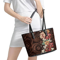 Kanoa Hawai'i Hibiscus Leather Tote Bag Polynesian Tribal Tattoo Pattern Floral Elements