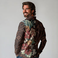 Kanoa Hawai'i Hibiscus Long Sleeve Polo Shirt Polynesian Tribal Tattoo Pattern Floral Elements
