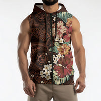 Kanoa Hawai'i Hibiscus Sleeveless Zip Hoodie Polynesian Tribal Tattoo Pattern Floral Elements