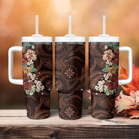 Kanoa Hawai'i Hibiscus Tumbler With Handle Polynesian Tribal Tattoo Pattern Floral Elements