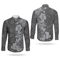 Pauli Hawai'i Hibiscus Couples Matching Off Shoulder Maxi Dress and Long Sleeve Button Shirt Polynesian Tribal Tattoo Pattern Floral Elements