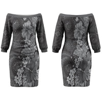 Pauli Hawai'i Hibiscus Couples Matching Off The Shoulder Long Sleeve Dress and Hawaiian Shirt Polynesian Tribal Tattoo Pattern Floral Elements