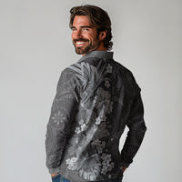 Pauli Hawai'i Hibiscus Long Sleeve Polo Shirt Polynesian Tribal Tattoo Pattern Floral Elements