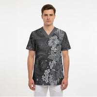 Pauli Hawai'i Hibiscus Scrub Top Polynesian Tribal Tattoo Pattern Floral Elements