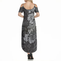 Pauli Hawai'i Hibiscus Summer Maxi Dress Polynesian Tribal Tattoo Pattern Floral Elements