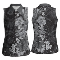 Pauli Hawai'i Hibiscus Women Sleeveless Polo Shirt Polynesian Tribal Tattoo Pattern Floral Elements