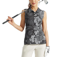 Pauli Hawai'i Hibiscus Women Sleeveless Polo Shirt Polynesian Tribal Tattoo Pattern Floral Elements