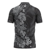 Pauli Hawai'i Hibiscus Zipper Polo Shirt Polynesian Tribal Tattoo Pattern Floral Elements