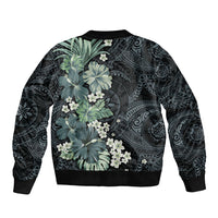 Pauliuli Hawai'i Hibiscus Bomber Jacket Polynesian Tribal Tattoo Pattern Floral Elements