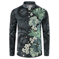 Pauliuli Hawai'i Hibiscus Button Sweatshirt Polynesian Tribal Tattoo Pattern Floral Elements