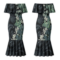 Pauliuli Hawai'i Hibiscus Couples Matching Mermaid Dress and Hawaiian Shirt Polynesian Tribal Tattoo Pattern Floral Elements