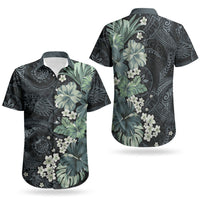 Pauliuli Hawai'i Hibiscus Couples Matching Summer Maxi Dress and Hawaiian Shirt Polynesian Tribal Tattoo Pattern Floral Elements