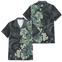 Pauliuli Hawai'i Hibiscus Family Matching Off The Shoulder Long Sleeve Dress and Hawaiian Shirt Polynesian Tribal Tattoo Pattern Floral Elements
