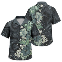 Pauliuli Hawai'i Hibiscus Family Matching Short Sleeve Bodycon Dress and Hawaiian Shirt Polynesian Tribal Tattoo Pattern Floral Elements