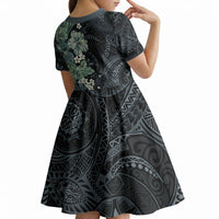 Pauliuli Hawai'i Hibiscus Kid Short Sleeve Dress Polynesian Tribal Tattoo Pattern Floral Elements