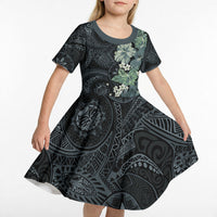 Pauliuli Hawai'i Hibiscus Kid Short Sleeve Dress Polynesian Tribal Tattoo Pattern Floral Elements