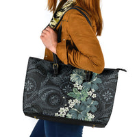 Pauliuli Hawai'i Hibiscus Leather Tote Bag Polynesian Tribal Tattoo Pattern Floral Elements