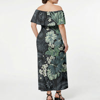 Pauliuli Hawai'i Hibiscus Off Shoulder Maxi Dress Polynesian Tribal Tattoo Pattern Floral Elements