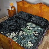 Pauliuli Hawai'i Hibiscus Quilt Bed Set Polynesian Tribal Tattoo Pattern Floral Elements