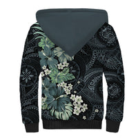 Pauliuli Hawai'i Hibiscus Sherpa Hoodie Polynesian Tribal Tattoo Pattern Floral Elements
