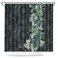 Pauliuli Hawai'i Hibiscus Shower Curtain Polynesian Tribal Tattoo Pattern Floral Elements