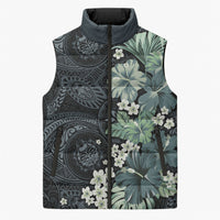 Pauliuli Hawai'i Hibiscus Sleeveless Puffer Jacket Polynesian Tribal Tattoo Pattern Floral Elements