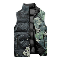 Pauliuli Hawai'i Hibiscus Sleeveless Puffer Jacket Polynesian Tribal Tattoo Pattern Floral Elements