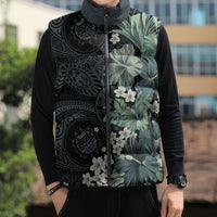 Pauliuli Hawai'i Hibiscus Sleeveless Puffer Jacket Polynesian Tribal Tattoo Pattern Floral Elements